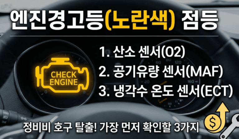 자동차 엔진 경고등(노란색) 점등, 가장 먼저 확인할 센서 3가지
