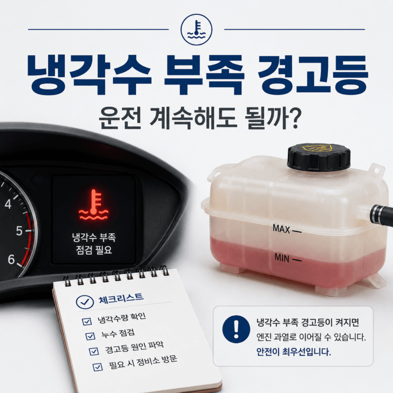 냉각수 부족 경고등이 뜰 때, 운전 계속해도 되는지 확인 기준